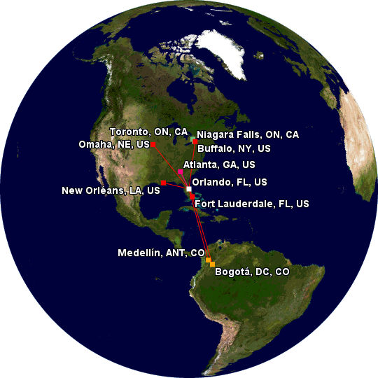 Map of my travels as described in the post